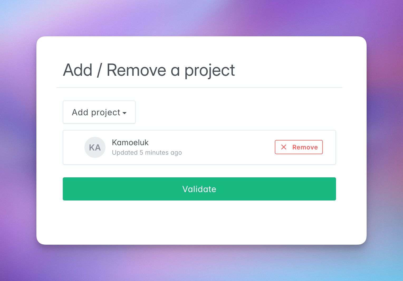 Fenêtre Add / Remove a project