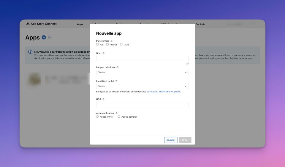 Add a new app to App Store Connect | PandaSuite Docs