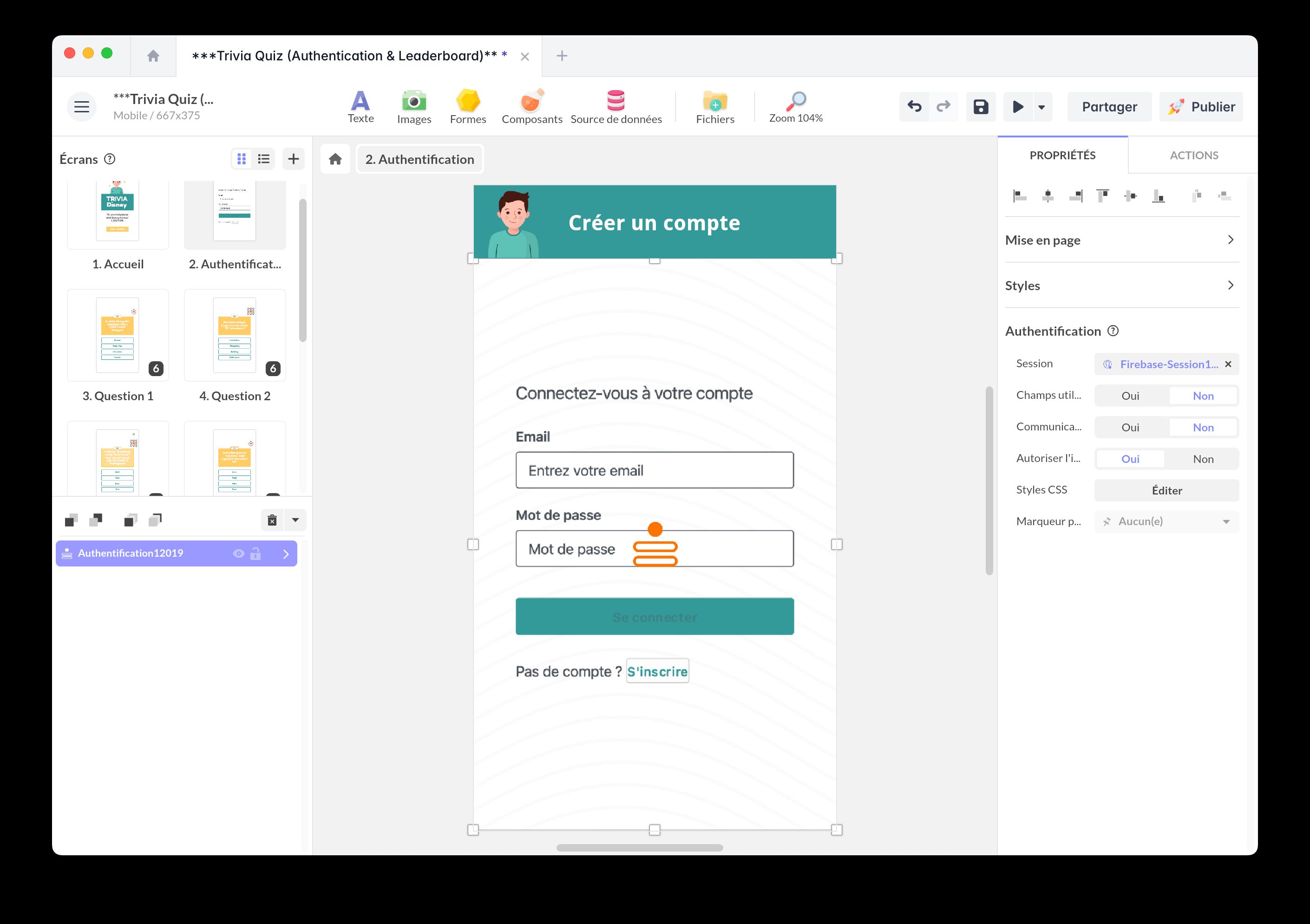 Exemple de configuration du composant Authentification