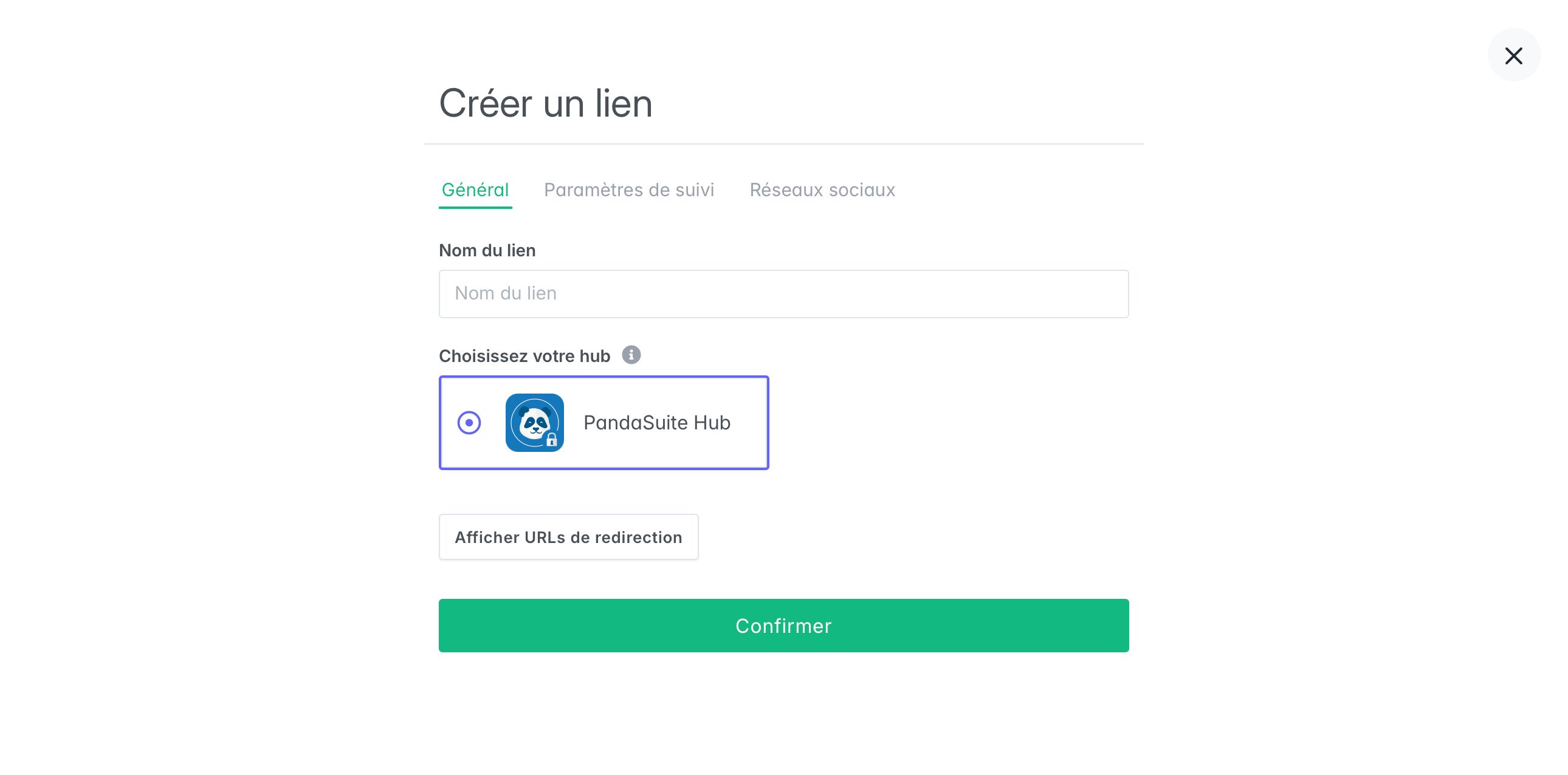 Créer un lien via PandaSuite hub