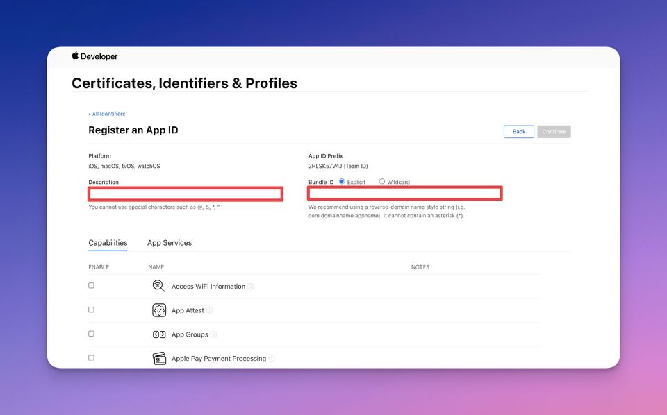 Register an App ID and Bundle ID for your iOS app | PandaSuite Docs