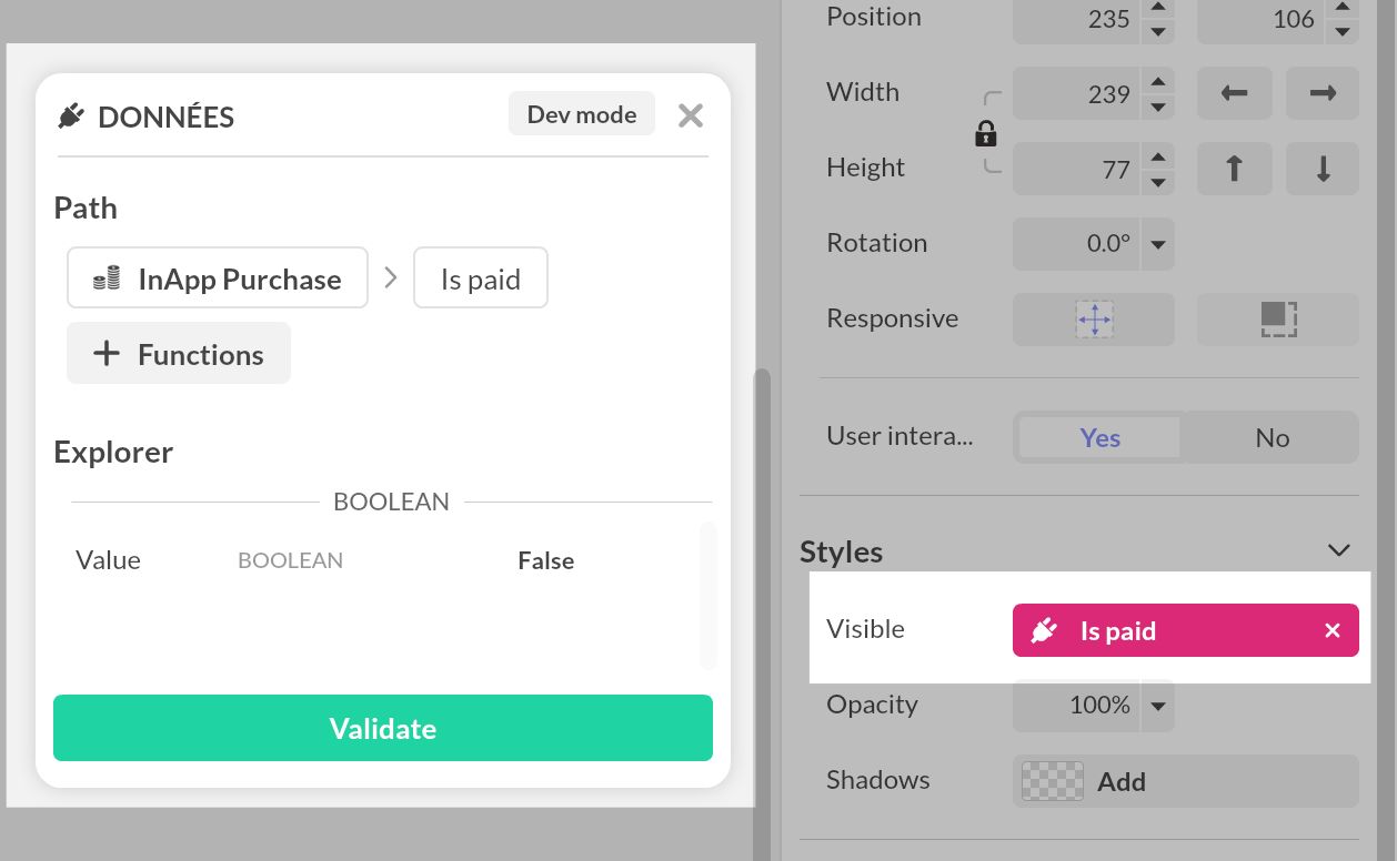 Liaison de la visibilité à la propriété Est payé