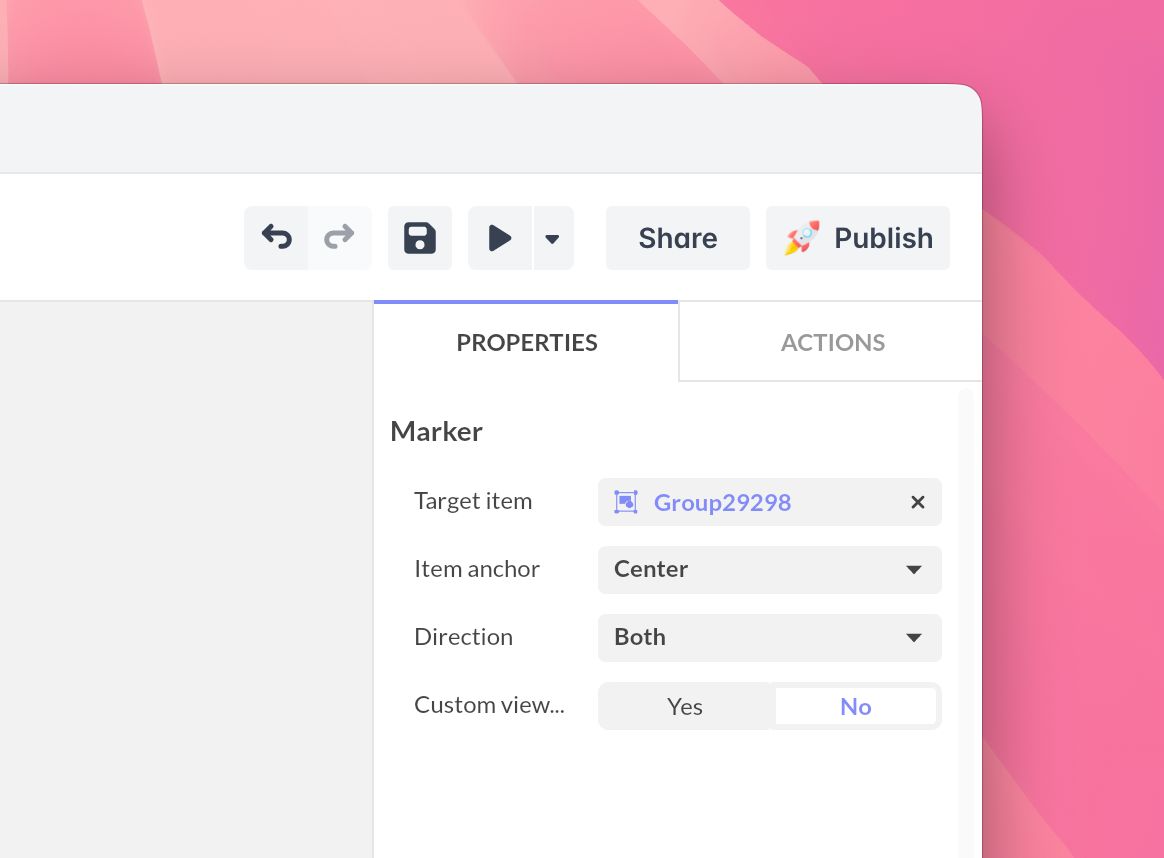Marker properties panel on a Flexbox child