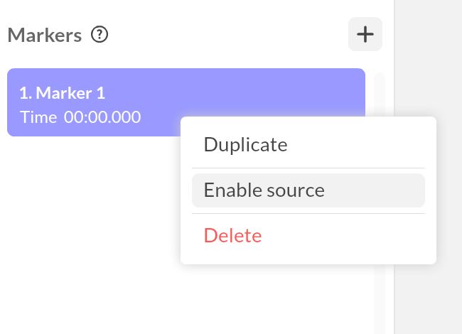 Marker menu with the Enable source action on a numeric marker