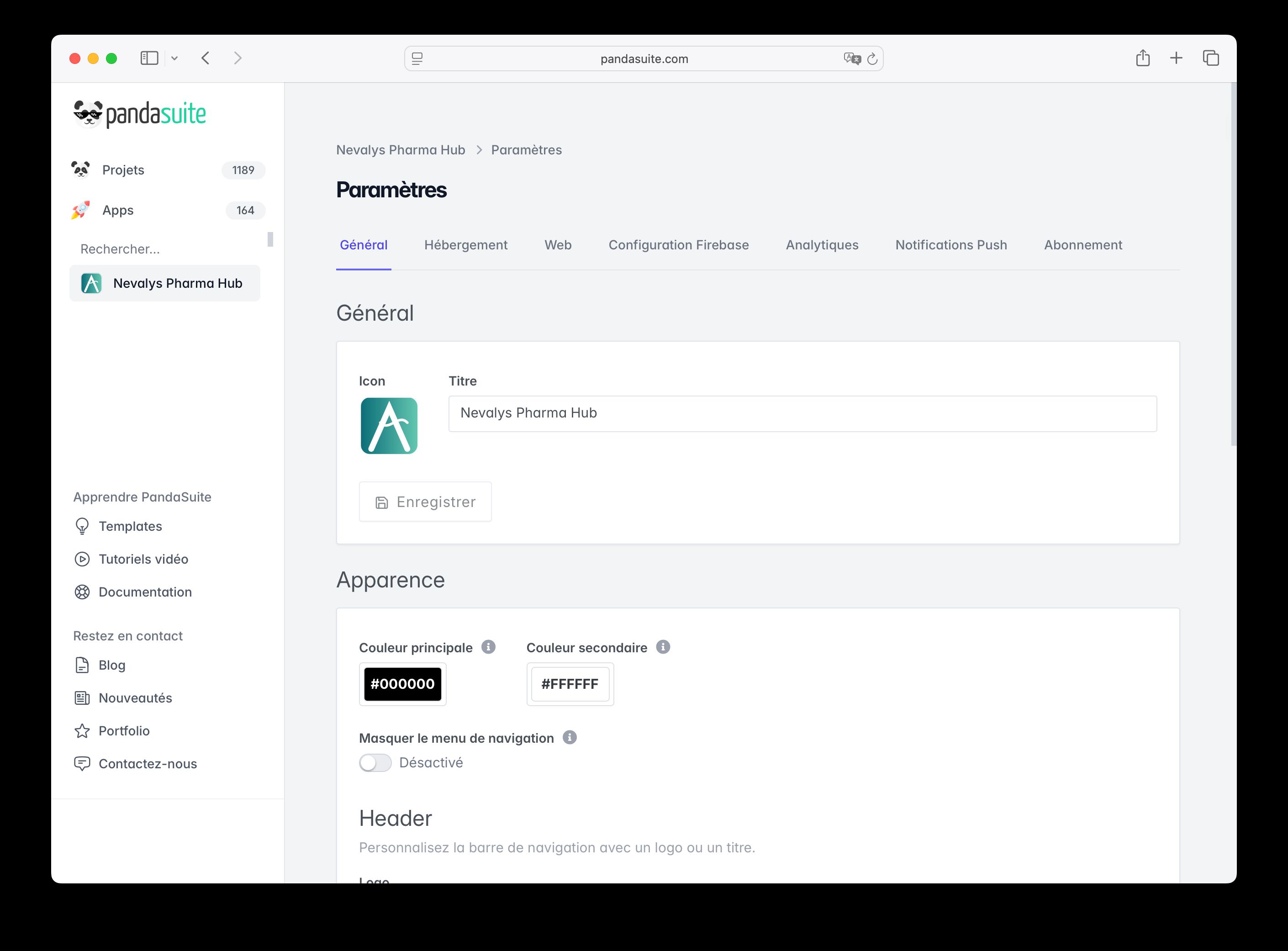 Interface pour personnaliser l'apparence du hub