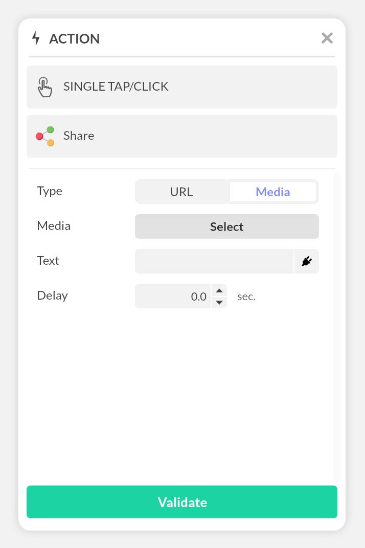 Action Partager configurée avec un média
